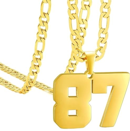 HIJONES Frauen Männer Nummer Anhänger Halskette Charm Kette Personalisierter Schmuck Gold 87 von HIJONES