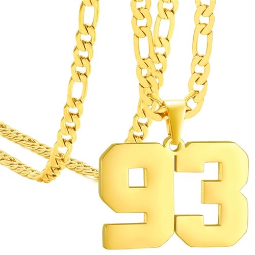 HIJONES Frauen Männer Nummer Anhänger Halskette Charm Kette Personalisierter Schmuck Gold 93 von HIJONES