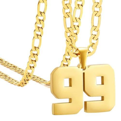 HIJONES Frauen Männer Nummer Anhänger Halskette Charm Kette Personalisierter Schmuck Gold 99 von HIJONES