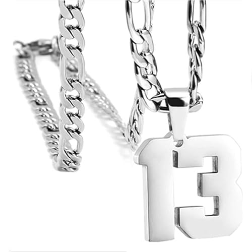 HIJONES Frauen Männer Nummer Anhänger Halskette Charm Kette Personalisierter Schmuck Silber 13 von HIJONES