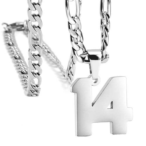 HIJONES Frauen Männer Nummer Anhänger Halskette Charm Kette Personalisierter Schmuck Silber 14 von HIJONES