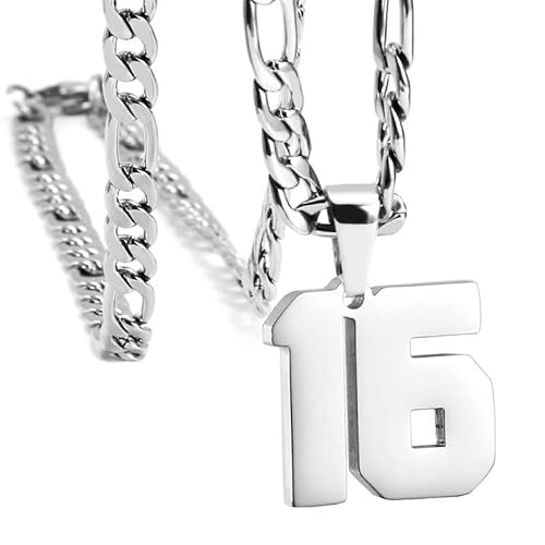 HIJONES Frauen Männer Nummer Anhänger Halskette Charm Kette Personalisierter Schmuck Silber 16 von HIJONES