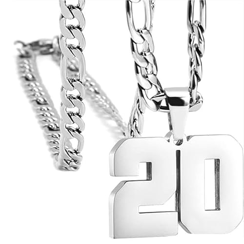 HIJONES Frauen Männer Nummer Anhänger Halskette Charm Kette Personalisierter Schmuck Silber 20 von HIJONES