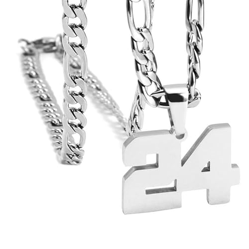 HIJONES Frauen Männer Nummer Anhänger Halskette Charm Kette Personalisierter Schmuck Silber 24 von HIJONES