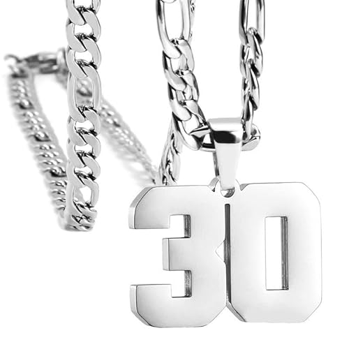 HIJONES Frauen Männer Nummer Anhänger Halskette Charm Kette Personalisierter Schmuck Silber 30 von HIJONES