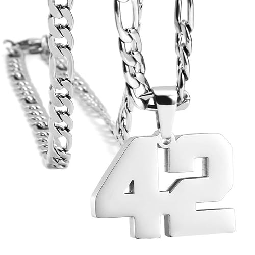 HIJONES Frauen Männer Nummer Anhänger Halskette Charm Kette Personalisierter Schmuck Silber 42 von HIJONES