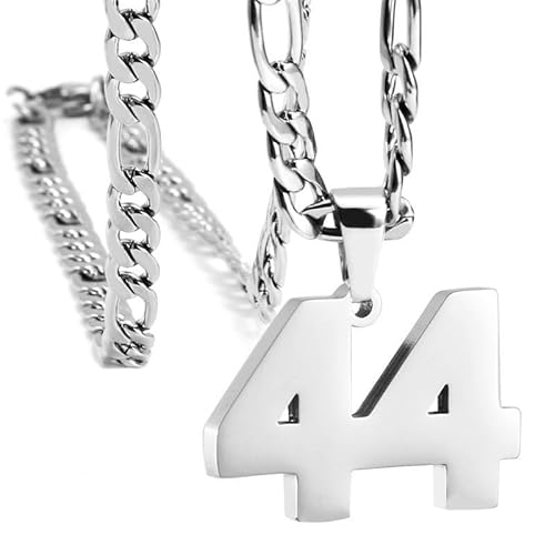 HIJONES Frauen Männer Nummer Anhänger Halskette Charm Kette Personalisierter Schmuck Silber 44 von HIJONES