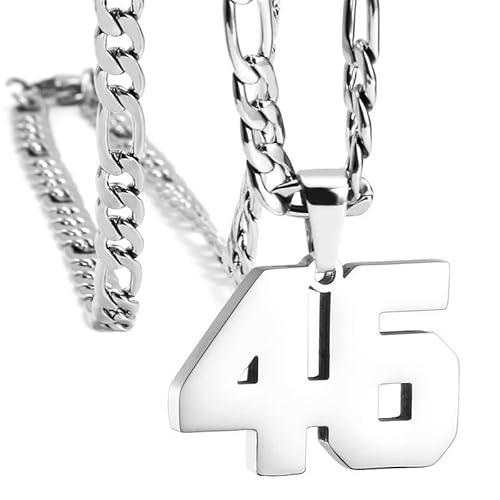 HIJONES Frauen Männer Nummer Anhänger Halskette Charm Kette Personalisierter Schmuck Silber 46 von HIJONES