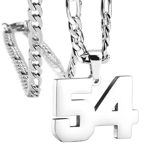 HIJONES Frauen Männer Nummer Anhänger Halskette Charm Kette Personalisierter Schmuck Silber 54 von HIJONES