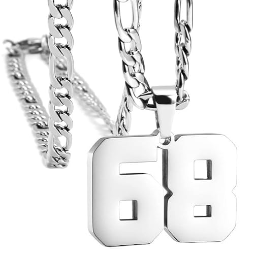 HIJONES Frauen Männer Nummer Anhänger Halskette Charm Kette Personalisierter Schmuck Silber 68 von HIJONES