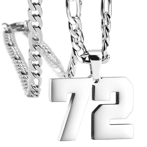 HIJONES Frauen Männer Nummer Anhänger Halskette Charm Kette Personalisierter Schmuck Silber 72 von HIJONES