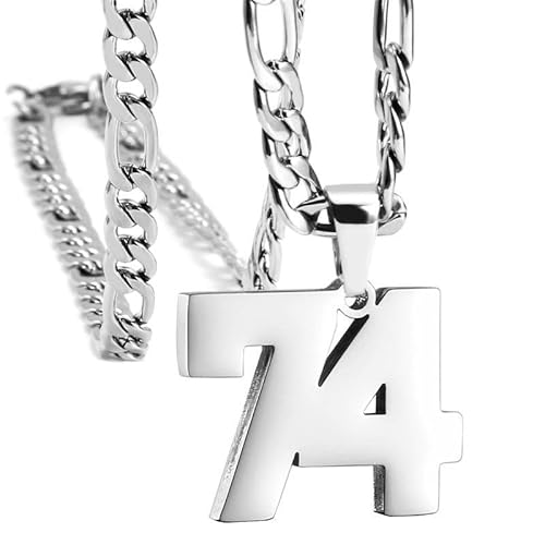 HIJONES Frauen Männer Nummer Anhänger Halskette Charm Kette Personalisierter Schmuck Silber 74 von HIJONES