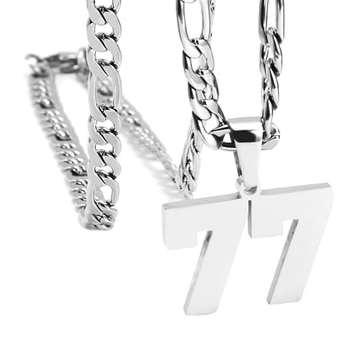 HIJONES Frauen Männer Nummer Anhänger Halskette Charm Kette Personalisierter Schmuck Silber 77 von HIJONES