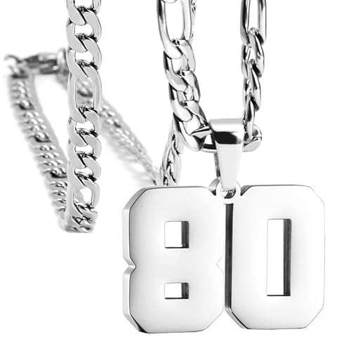 HIJONES Frauen Männer Nummer Anhänger Halskette Charm Kette Personalisierter Schmuck Silber 80 von HIJONES
