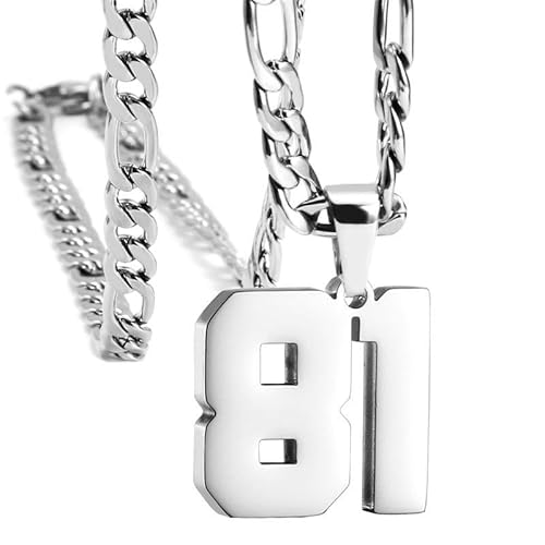 HIJONES Frauen Männer Nummer Anhänger Halskette Charm Kette Personalisierter Schmuck Silber 81 von HIJONES