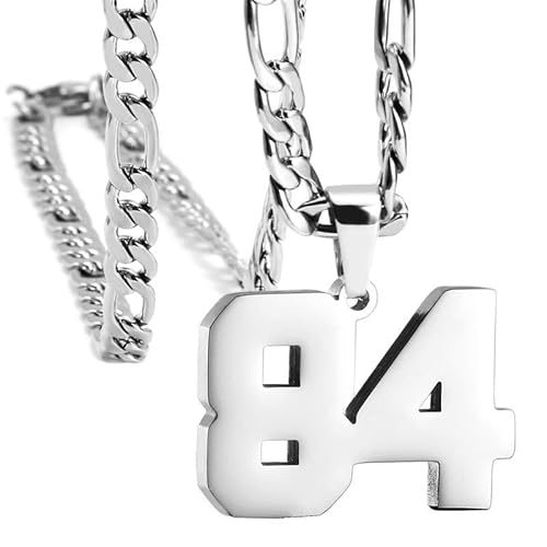 HIJONES Frauen Männer Nummer Anhänger Halskette Charm Kette Personalisierter Schmuck Silber 84 von HIJONES