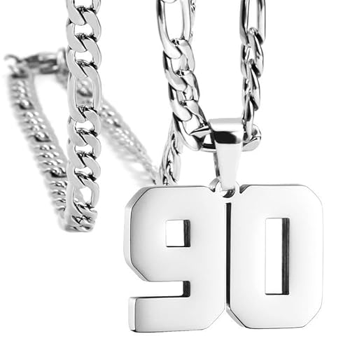 HIJONES Frauen Männer Nummer Anhänger Halskette Charm Kette Personalisierter Schmuck Silber 90 von HIJONES