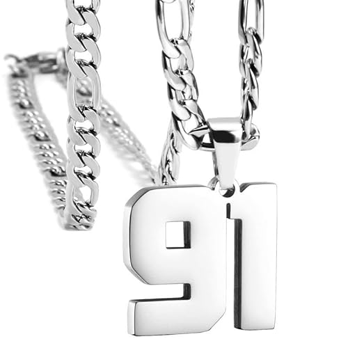 HIJONES Frauen Männer Nummer Anhänger Halskette Charm Kette Personalisierter Schmuck Silber 91 von HIJONES