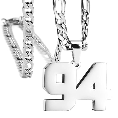 HIJONES Frauen Männer Nummer Anhänger Halskette Charm Kette Personalisierter Schmuck Silber 94 von HIJONES