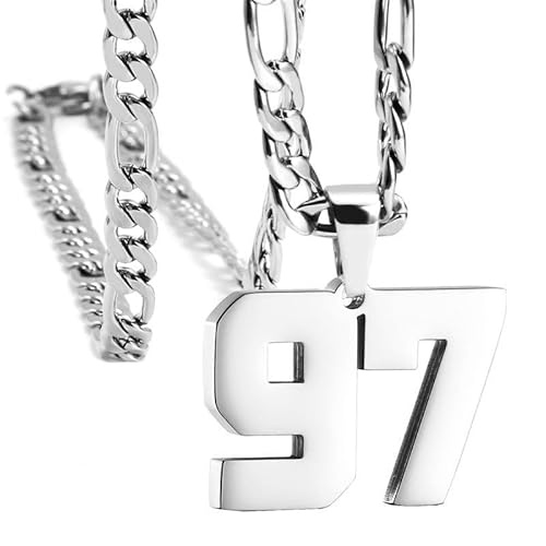 HIJONES Frauen Männer Nummer Anhänger Halskette Charm Kette Personalisierter Schmuck Silber 97 von HIJONES