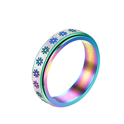 HIJONES Frauen Mode Sonnenblume Drehbarer Ring aus Rostfreier Stahl Fidget Band Ringe Stress Relieving Angst Geschenk Regenbogen Größe 60 (19.1) von HIJONES