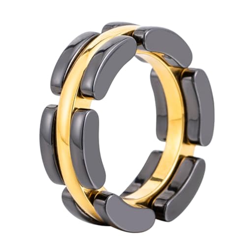 HIJONES Frauen Punk Geometrischer 7.4MM Schwarzer Ring aus Keramik Verlobung Ehering Gold Größe 60 (19.1) von HIJONES
