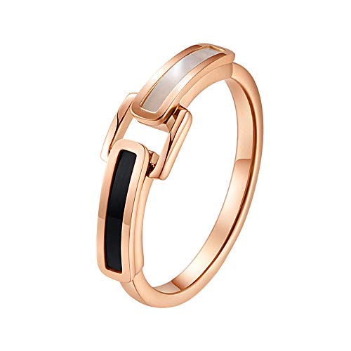 HIJONES Frauen Ring Rostfreier Stahl Roségold Schwarzweiss-Muschel-Verlobungsschwanz Größe 57 von HIJONES