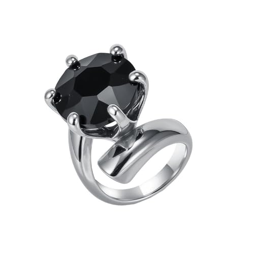 HIJONES Frauen Stein Edelstahl Ringband Personalisiertes übertriebenes Zirkonium Schmuck Silber Schwarz Größe 54 (17.2) von HIJONES