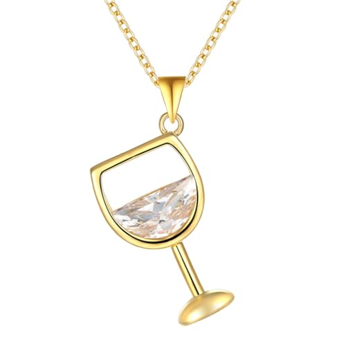 HIJONES Frauen Weinglas-Anhänger-Halskette aus Sliding Charm Halsband Weinliebhaberinnen Für Frauen Gold von HIJONES