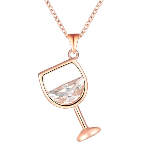 HIJONES Frauen Weinglas-Anhänger-Halskette aus Sliding Charm Halsband Weinliebhaberinnen Für Frauen Rotgold von HIJONES