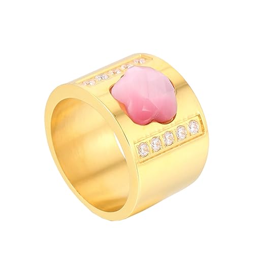 HIJONES Frauen Zarte Blume Form Edelstein Breite Dicke Ring aus Rostfreier Stahl Schmuck Geschenke Weddiing Band Ring Rosa Edelstein Gold Größe 52 (16.6) von HIJONES