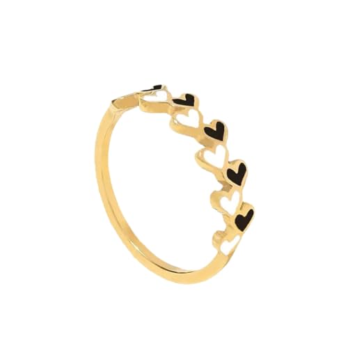 HIJONES Frauen Zierliche Liebe Herz Emaille Dünner Ring aus Edelstahl Versprechen Schmuck Geschenke Für Frauen Gold Größe 52 (16.6) von HIJONES