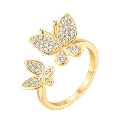 HIJONES Für Frauen Zierlicher Schmetterling Dünner Micro Pave Cz Ring aus Offener Ring Verlobungsring Ehering Gold Einstellbar von HIJONES