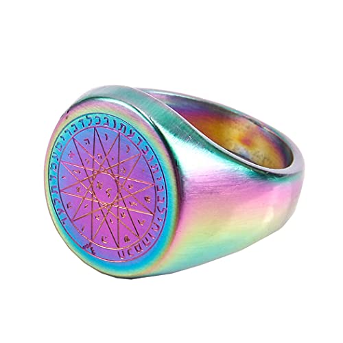 HIJONES Geschenke für Männer,Retro-Edelstahlringe,Mysteriöser Kompassring,Weihnachten Geburtstag Hochzeitstag Geschenke für Papa Mann Regenbogen 02 Größe 62 von HIJONES