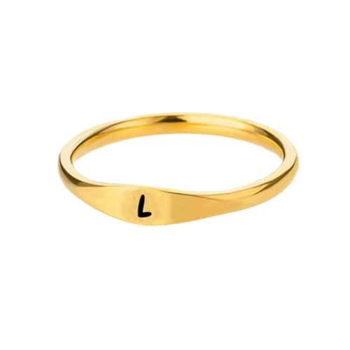 HIJONES Gold Initialen Ringe für Frauen Männer Stapelbar A-Z Alphabet Initiale Buchstabe Zierlicher Ring Schmuck L Größe 62 (19.7) von HIJONES
