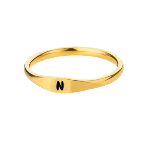 HIJONES Gold Initialen Ringe für Frauen Männer Stapelbar A-Z Alphabet Initiale Buchstabe Zierlicher Ring Schmuck N Größe 60 (19.1) von HIJONES
