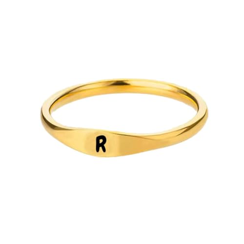 HIJONES Gold Initialen Ringe für Frauen Männer Stapelbar A-Z Alphabet Initiale Buchstabe Zierlicher Ring Schmuck R Größe 60 (19.1) von HIJONES