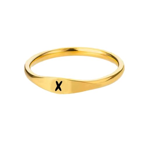 HIJONES Gold Initialen Ringe für Frauen Männer Stapelbar A-Z Alphabet Initiale Buchstabe Zierlicher Ring Schmuck X Größe 52 (16.6) von HIJONES