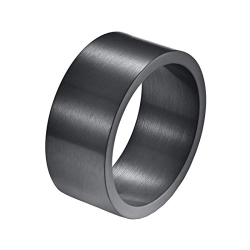 HIJONES Herren 10MM Mode Original Gebürsteter Ring Breit aus Edelstahl Eheringe Schwarz Größe 62 von HIJONES