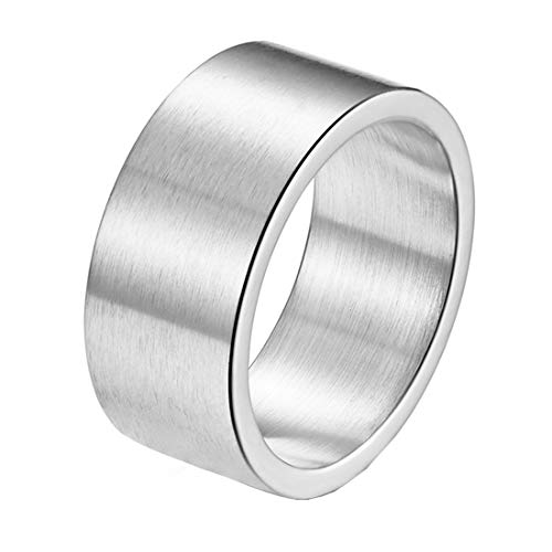 HIJONES Herren 10MM Mode Original Gebürsteter Ring Breit aus Edelstahl Eheringe Silber Größe 60 von HIJONES