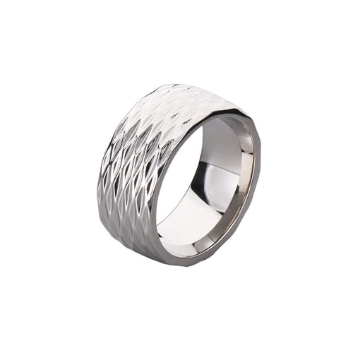 HIJONES Herren 10mm Unregelmäßiger Rautenschliff Glänzend Ring Edelstahl Vintage Band Ringe Schmuck Silber Größe 62 (19.7) von HIJONES