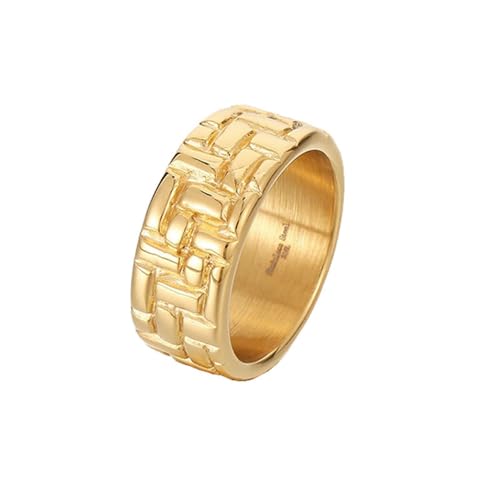 HIJONES Herren 10mm Unregelmäßiger Rechteck Ring Edelstahl Vintage Band Ringe Schmuck Gold Größe 68 (21.6) von HIJONES