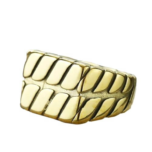 HIJONES Herren 14mm Jahrgang Twist Rechteck Ring für Edelstahl Streifen Hip Hop Ring Band Fingerschmuck Gold Größe 65 (20.7) von HIJONES