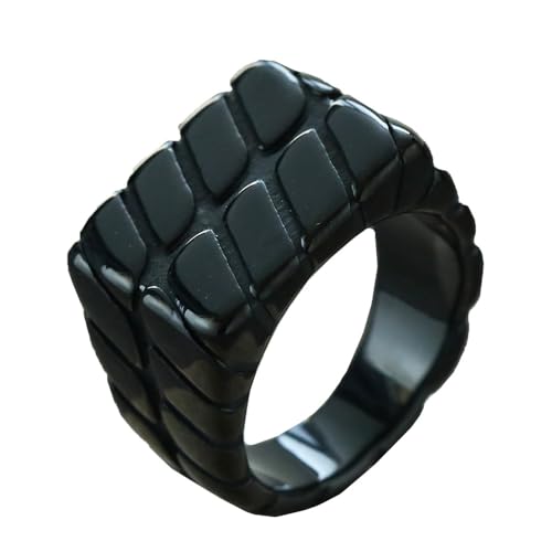 HIJONES Herren 14mm Jahrgang Twist Rechteck Ring für Edelstahl Streifen Hip Hop Ring Band Fingerschmuck Schwarz Größe 54 (17.2) von HIJONES