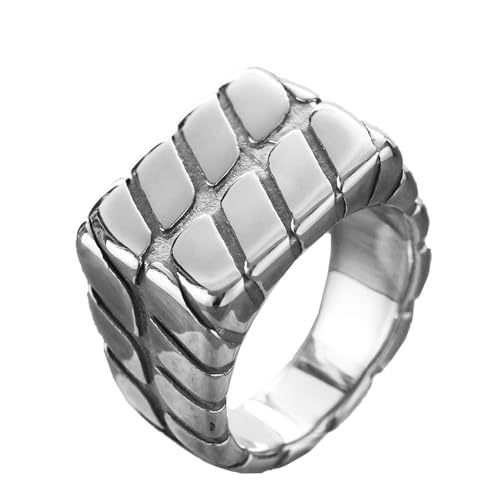 HIJONES Herren 14mm Jahrgang Twist Rechteck Ring für Edelstahl Streifen Hip Hop Ring Band Fingerschmuck Silber Größe 62 (19.7) von HIJONES