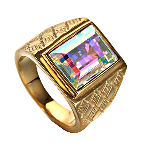 HIJONES Herren 18MM Klassisch 18K Vergoldet Geburtsstein Mehrfarbig Stein Ring aus Edelstahl Größe 60 (19.1) von HIJONES
