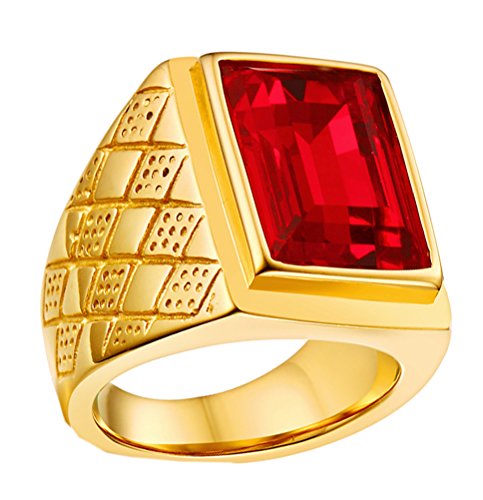 HIJONES Herren 18MM Klassisch 18K Vergoldet Geburtsstein Rubin Stein Ring aus Edelstahl Größe 62 (19.7) von HIJONES