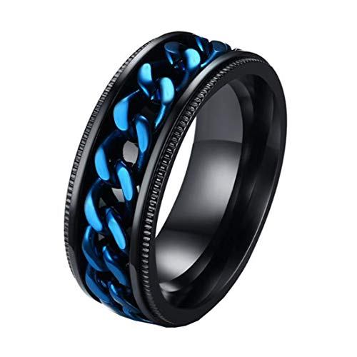 HIJONES Herren 8MM Biker Kette Spinner Ring aus Edelstahl (Schwarz blau, 72 (22.9)) von HIJONES