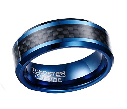 HIJONES Herren 8MM Kohlenstoff Faser Inlay Wolfram Carbide Ring Schwarz und Blau Größe 57 HIJONES Herren 8MM Kohlenstoff Faser Inlay Wolfram Carbide Ring Schwarz und Blau Größe 57 von HIJONES