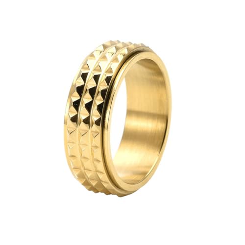 HIJONES Herren 8mm Drehbar Unregelmäßiges Rechteck Ring Edelstahl Vintage Band Ringe Schmuck Gold Größe 57 (18.1) von HIJONES